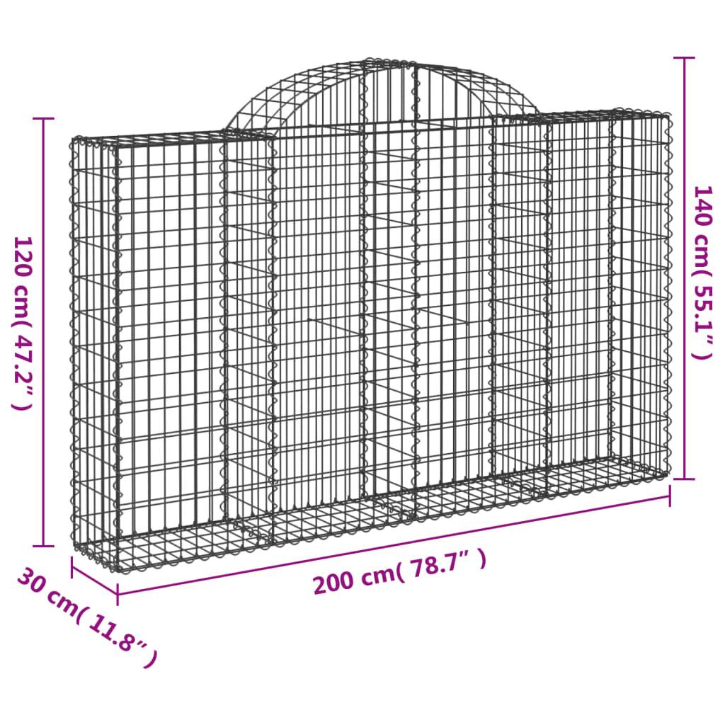 Gabionen mit Hochbogen 18Stk. 200x30x120/140cm Verzinktes Eisen