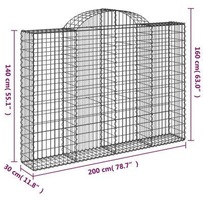 Gabionen mit Hochbogen 2 Stk. 200x30x140/160cm Verzinktes Eisen