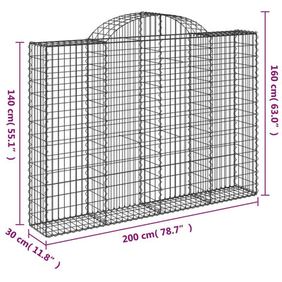 Gabionen mit Hochbogen 4 Stk. 200x30x140/160cm Verzinktes Eisen