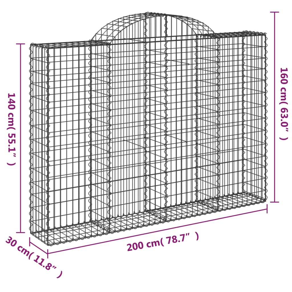 Gabionen mit Hochbogen 8 Stk. 200x30x140/160cm Verzinktes Eisen