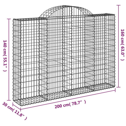 Gabionen mit Hochbogen 25Stk. 200x30x140/160cm Verzinktes Eisen