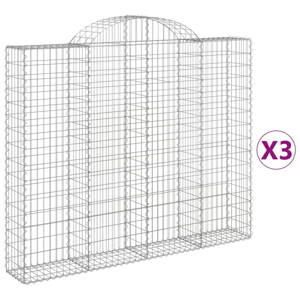 Gabionen mit Hochbogen 3 Stk. 200x30x160/180cm Verzinktes Eisen