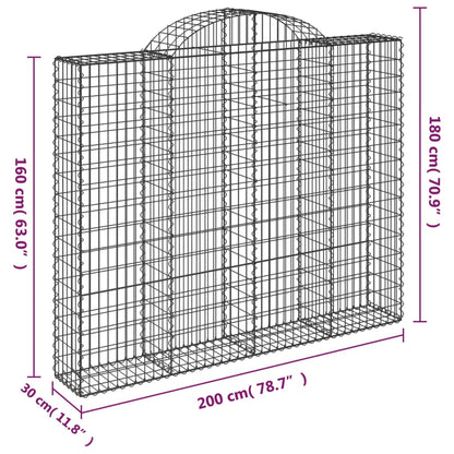 Gabionen mit Hochbogen 3 Stk. 200x30x160/180cm Verzinktes Eisen