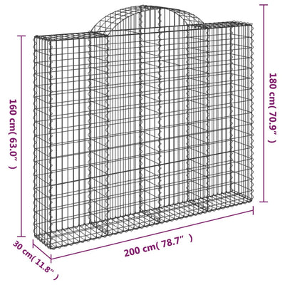 Gabionen mit Hochbogen 3 Stk. 200x30x160/180cm Verzinktes Eisen