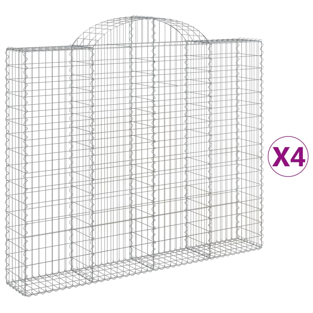 Gabionen mit Hochbogen 4 Stk. 200x30x160/180cm Verzinktes Eisen