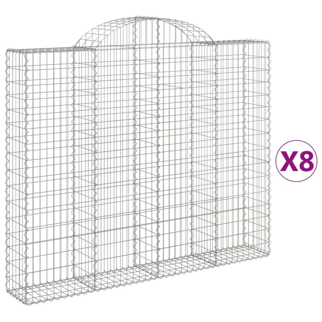 Gabionen mit Hochbogen 8 Stk. 200x30x160/180cm Verzinktes Eisen