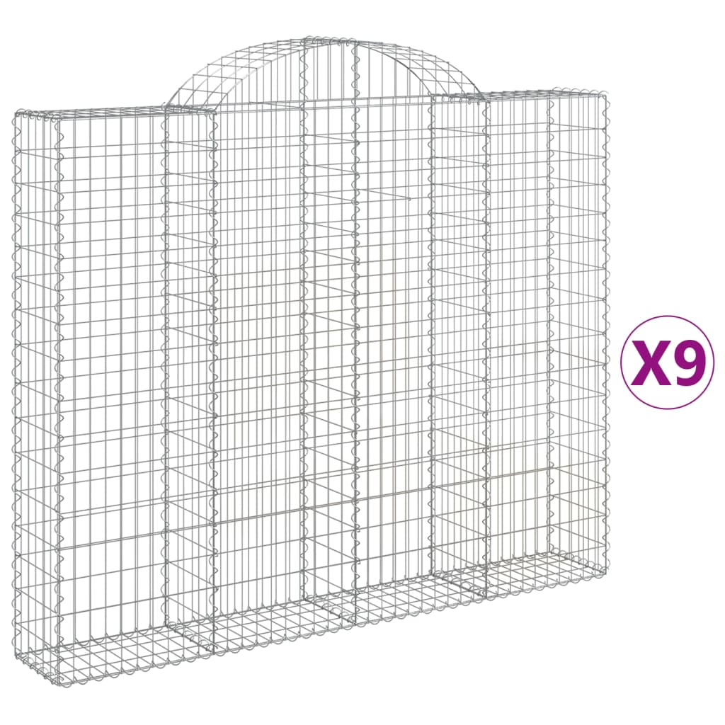 Gabionen mit Hochbogen 9 Stk. 200x30x160/180cm Verzinktes Eisen