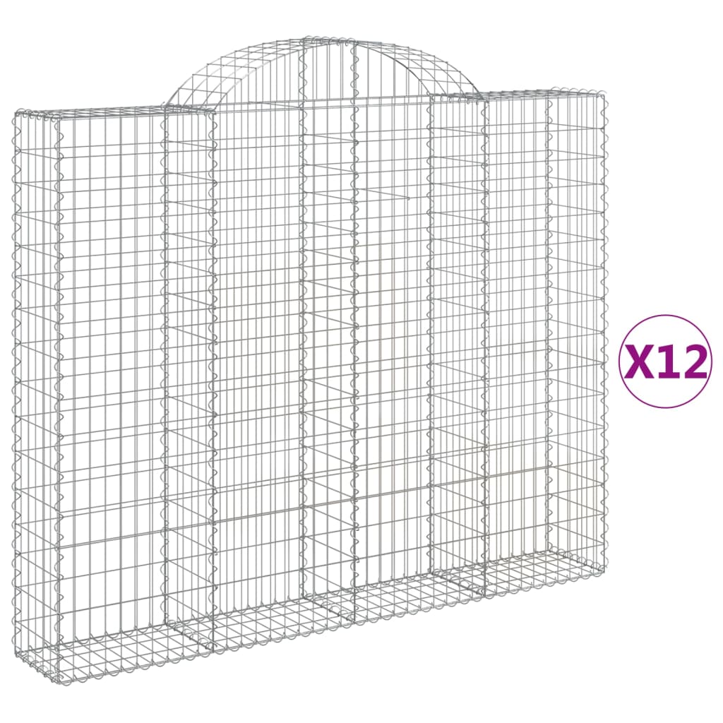 Gabionen mit Hochbogen 12 Stk 200x30x160/180cm Verzinktes Eisen