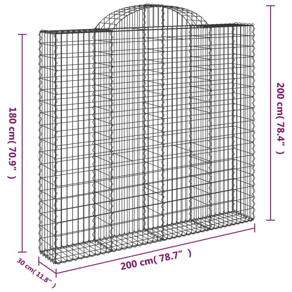 Gabionen mit Hochbogen 4 Stk. 200x30x180/200cm Verzinktes Eisen