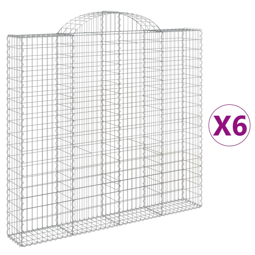 Gabionen mit Hochbogen 6 Stk. 200x30x180/200cm Verzinktes Eisen