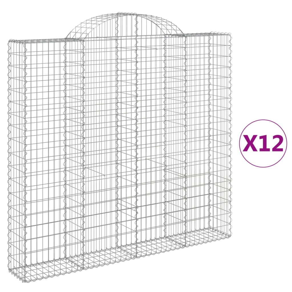 Gabionen mit Hochbogen 12Stk. 200x30x180/200cm Verzinktes Eisen