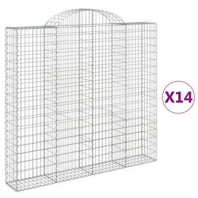 Gabionen mit Hochbogen 14Stk. 200x30x180/200cm Verzinktes Eisen