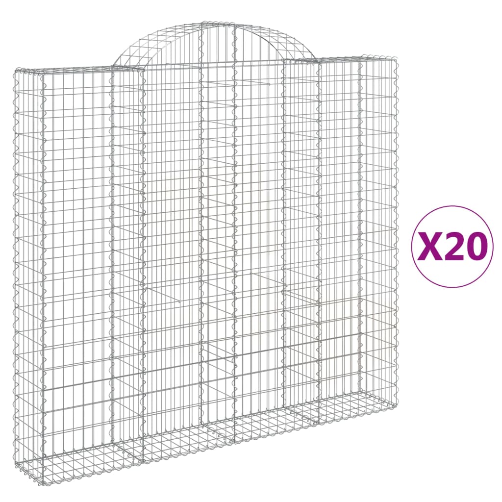 Gabionen mit Hochbogen 20Stk. 200x30x180/200cm Verzinktes Eisen