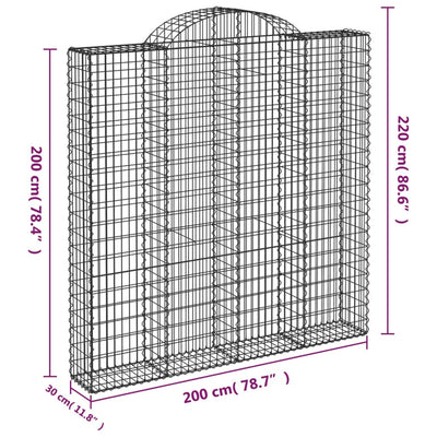 Gabionen mit Hochbogen 2 Stk. 200x30x200/220cm Verzinktes Eisen