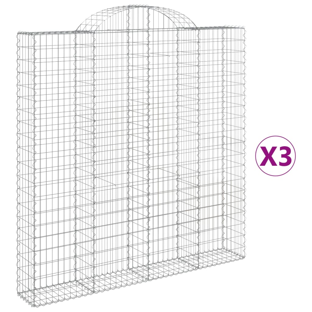 Gabionen mit Hochbogen 3 Stk. 200x30x200/220cm Verzinktes Eisen