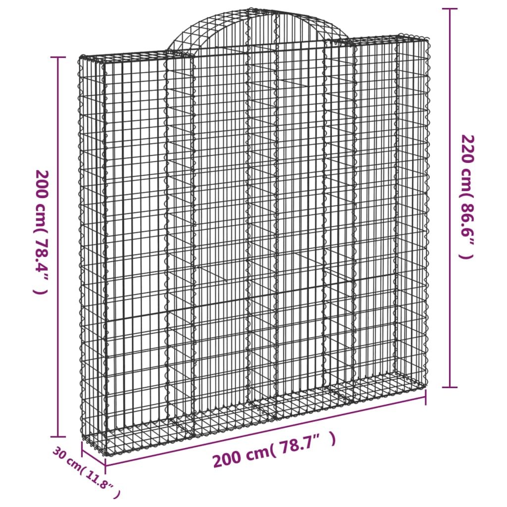 Gabionen mit Hochbogen 3 Stk. 200x30x200/220cm Verzinktes Eisen