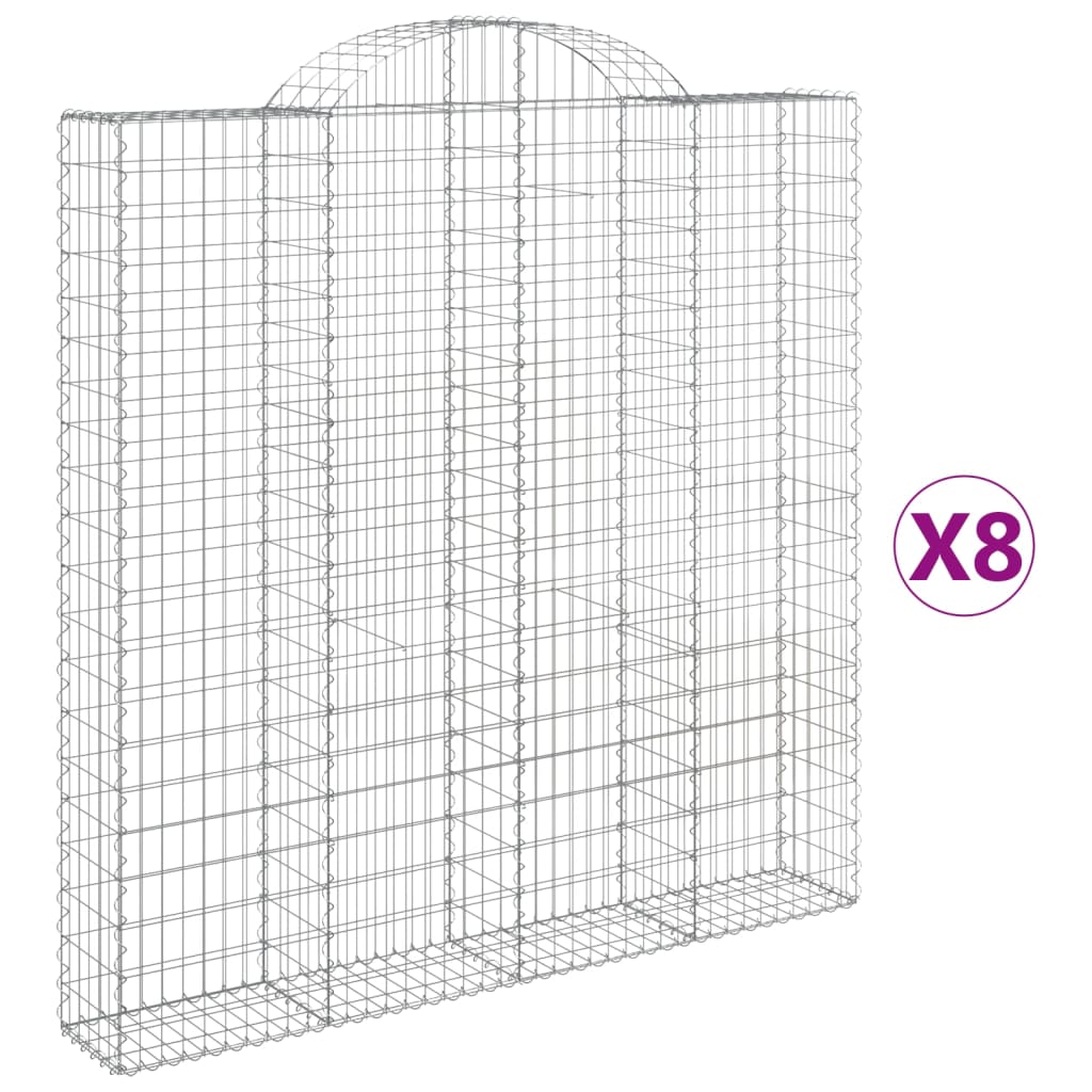 Gabionen mit Hochbogen 8 Stk. 200x30x200/220cm Verzinktes Eisen