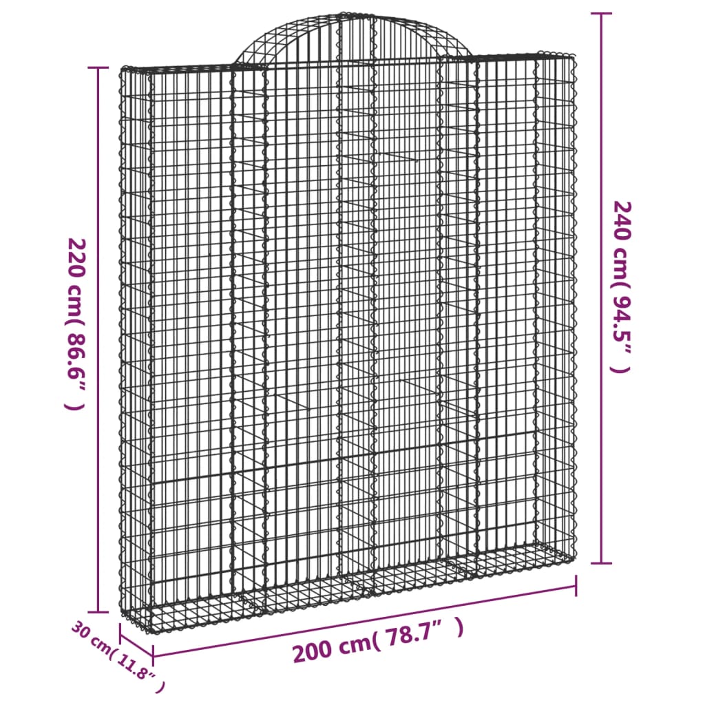 Gabionen mit Hochbogen 4 Stk. 200x30x220/240cm Verzinktes Eisen