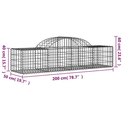 Gabionen mit Hochbogen 20 Stk. 200x50x40/60 cm Verzinktes Eisen