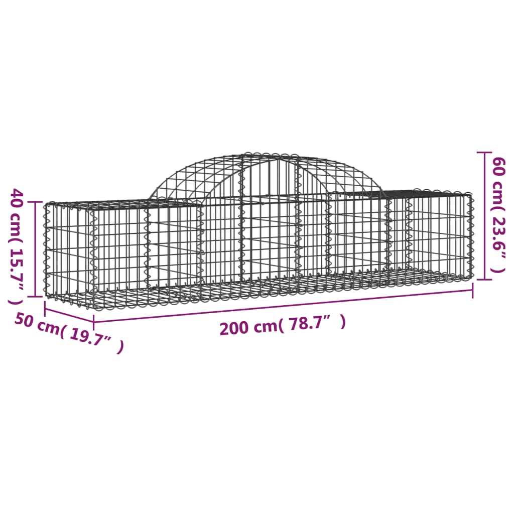 Gabionen mit Hochbogen 25 Stk. 200x50x40/60 cm Verzinktes Eisen