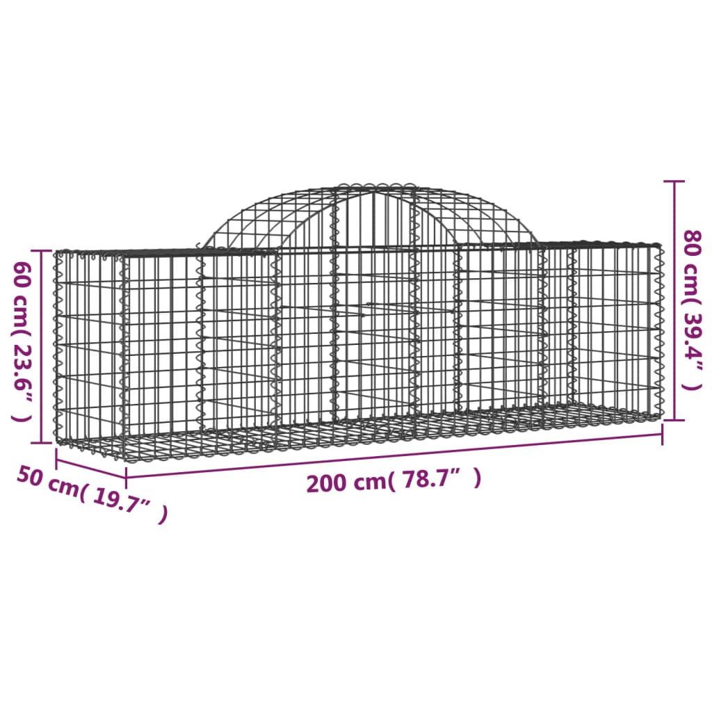 Gabionen mit Hochbogen 40 Stk. 200x50x60/80 cm Verzinktes Eisen