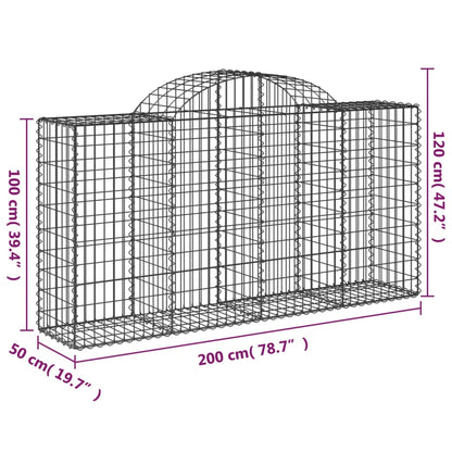 Gabionen mit Hochbogen 30 Stk 200x50x100/120cm Verzinktes Eisen