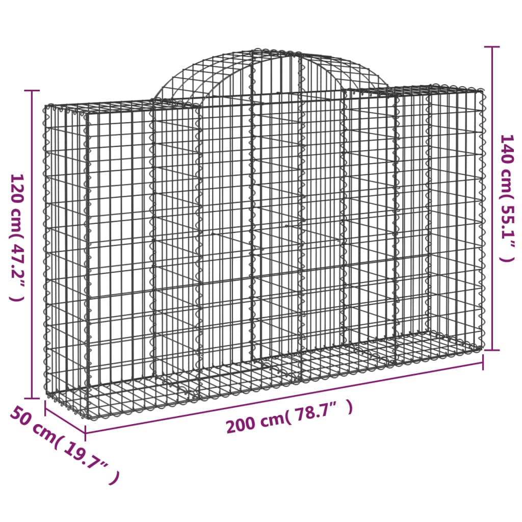 Gabionen mit Hochbogen 50Stk. 200x50x120/140cm Verzinktes Eisen