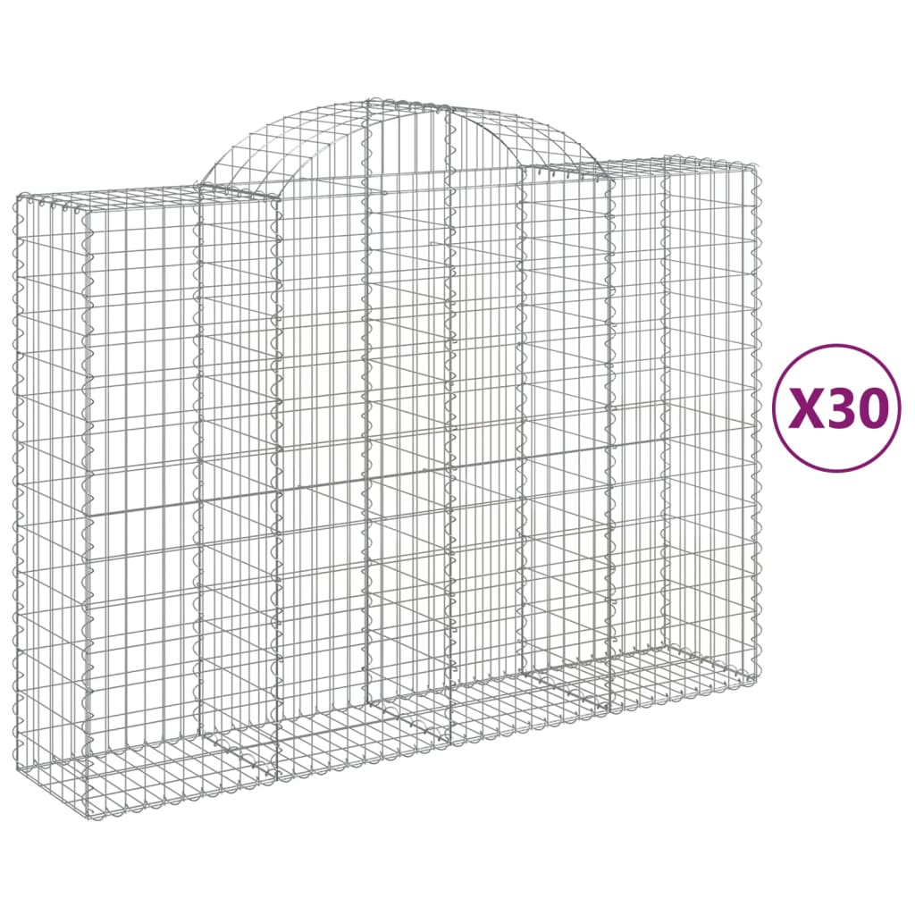 Gabionen mit Hochbogen 30Stk. 200x50x140/160cm Verzinktes Eisen