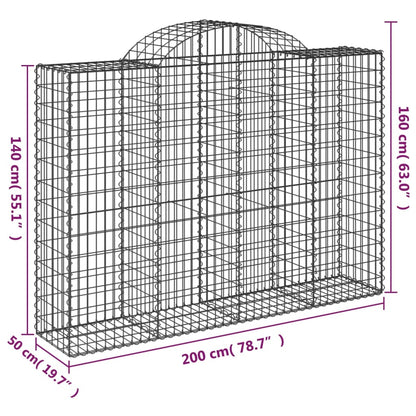 Gabionen mit Hochbogen 40Stk. 200x50x140/160cm Verzinktes Eisen