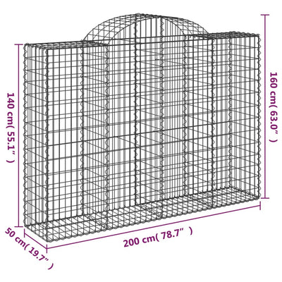 Gabionen mit Hochbogen 40Stk. 200x50x140/160cm Verzinktes Eisen