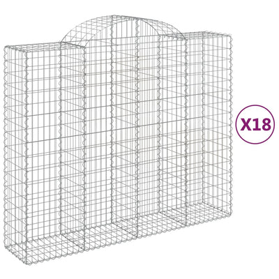 Gabionen mit Hochbogen 18Stk. 200x50x160/180cm Verzinktes Eisen