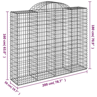 Gabionen mit Hochbogen 18Stk. 200x50x160/180cm Verzinktes Eisen