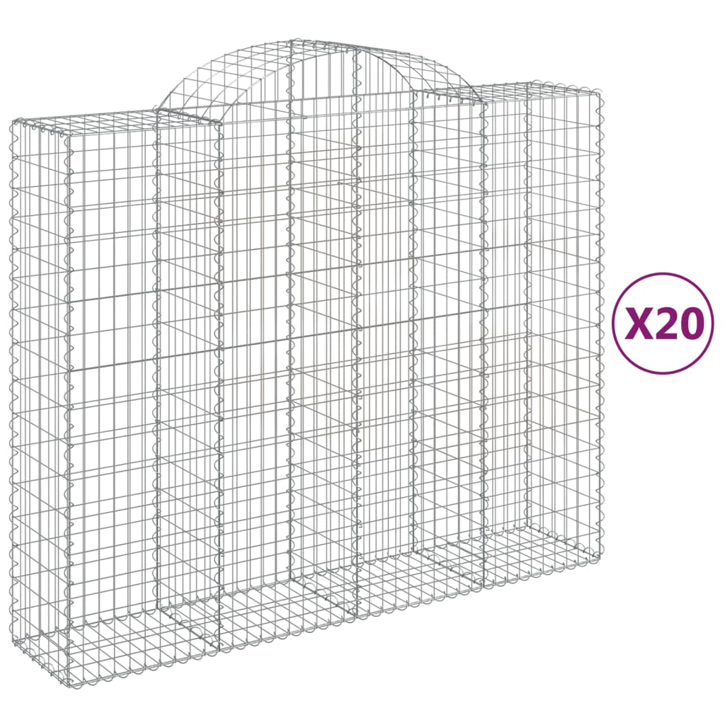 Gabionen mit Hochbogen 20Stk. 200x50x160/180cm Verzinktes Eisen