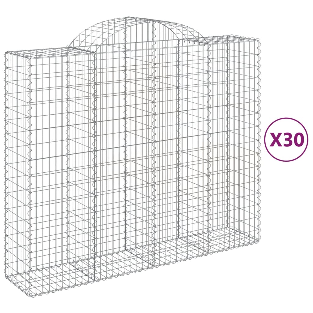 Gabionen mit Hochbogen 30Stk. 200x50x160/180cm Verzinktes Eisen