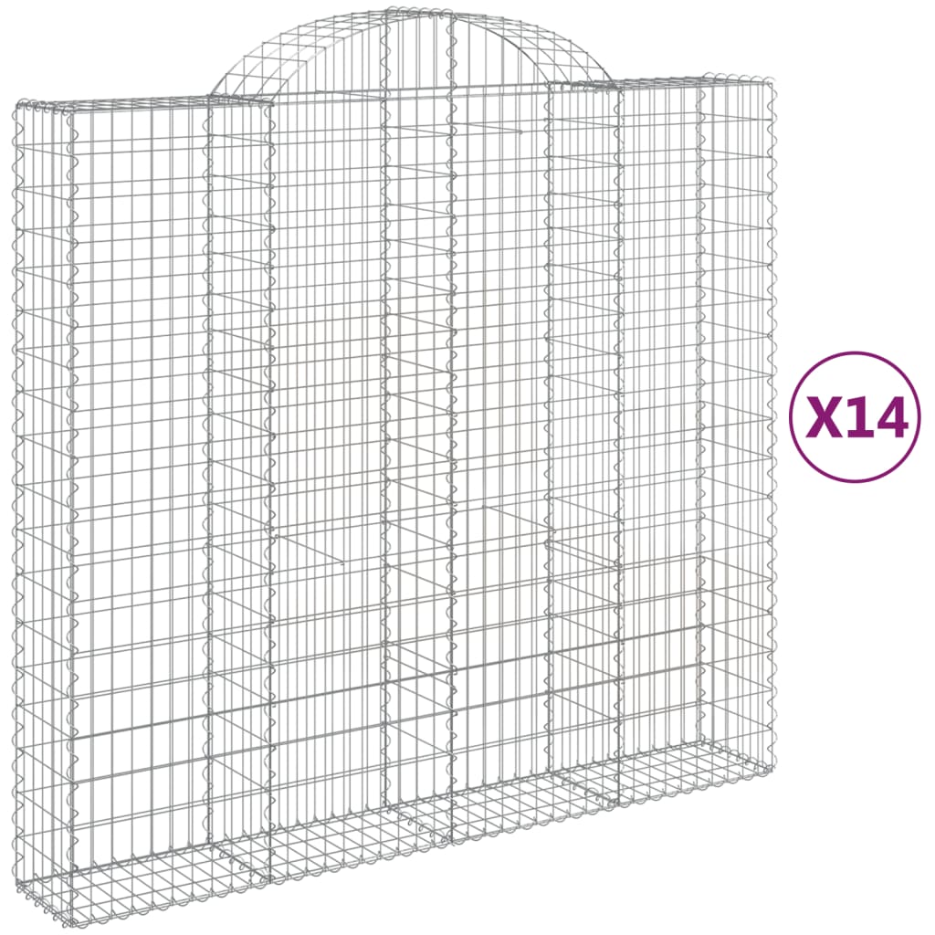 Gabionen mit Hochbogen 14Stk. 200x50x180/200cm Verzinktes Eisen