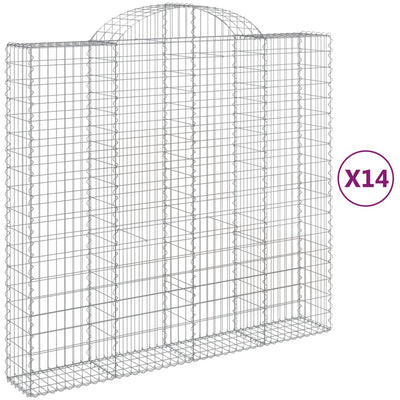 Gabionen mit Hochbogen 14Stk. 200x50x180/200cm Verzinktes Eisen