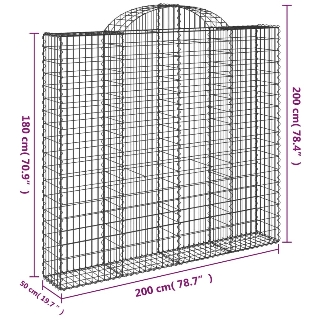 Gabionen mit Hochbogen 14Stk. 200x50x180/200cm Verzinktes Eisen