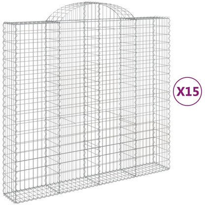 Gabionen mit Hochbogen 15Stk. 200x50x180/200cm Verzinktes Eisen