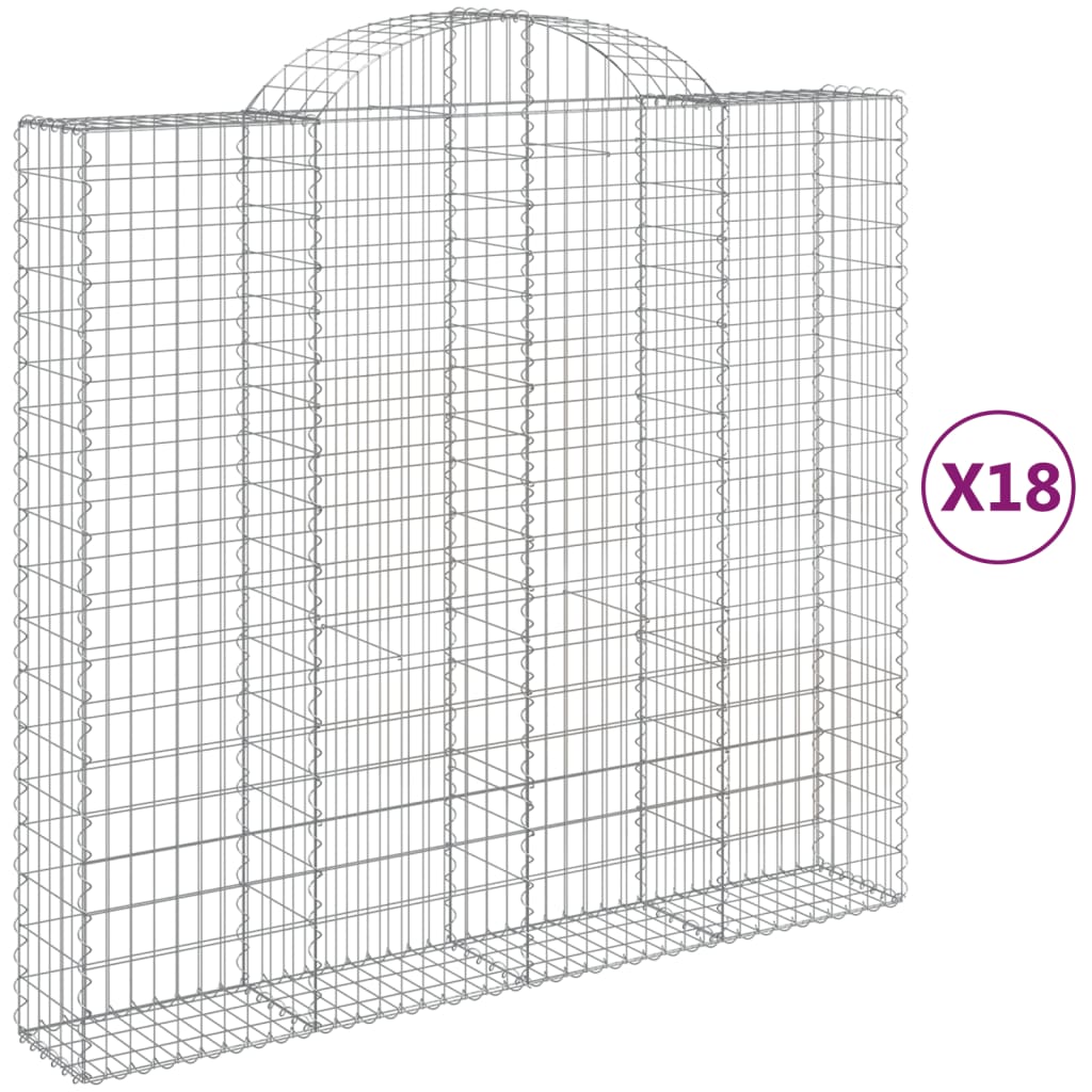 Gabionen mit Hochbogen 18Stk. 200x50x180/200cm Verzinktes Eisen