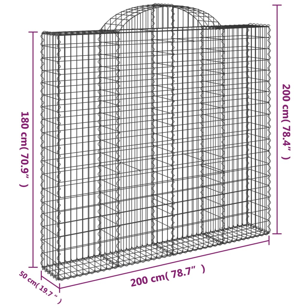 Gabionen mit Hochbogen 20Stk. 200x50x180/200cm Verzinktes Eisen