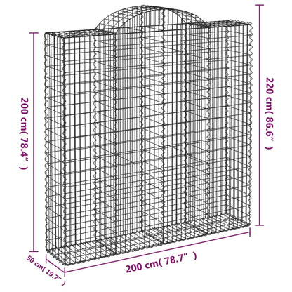 Gabionen mit Hochbogen 9 Stk. 200x50x200/220cm Verzinktes Eisen