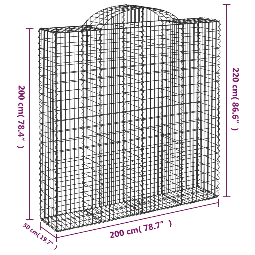 Gabionen mit Hochbogen 9 Stk. 200x50x200/220cm Verzinktes Eisen