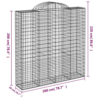 Gabionen mit Hochbogen 9 Stk. 200x50x200/220cm Verzinktes Eisen