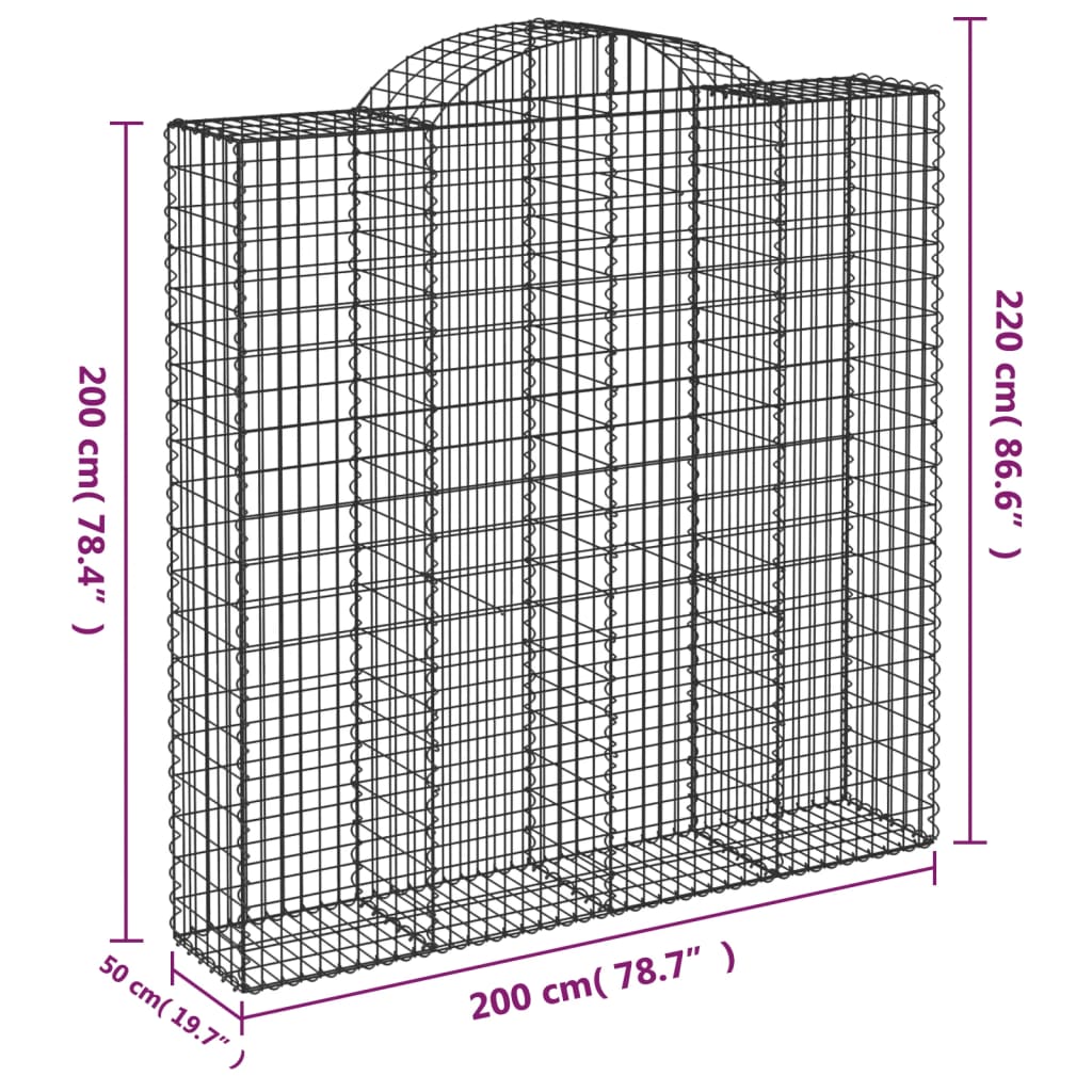 Gabionen mit Hochbogen 10Stk. 200x50x200/220cm Verzinktes Eisen