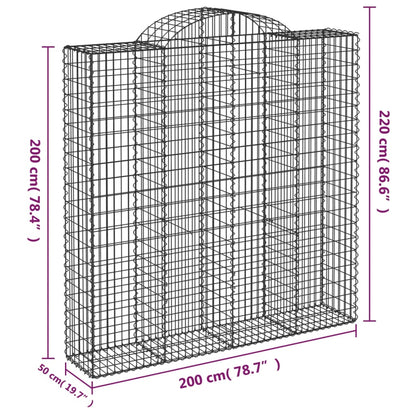 Gabionen mit Hochbogen 10Stk. 200x50x200/220cm Verzinktes Eisen