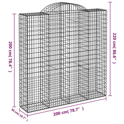 Gabionen mit Hochbogen 11Stk. 200x50x200/220cm Verzinktes Eisen