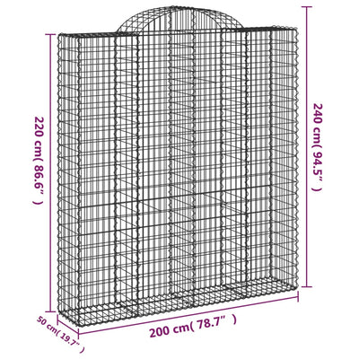 Gabionen mit Hochbogen 7 Stk. 200x50x220/240cm Verzinktes Eisen