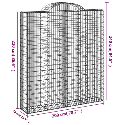 Gabionen mit Hochbogen 9 Stk. 200x50x220/240cm Verzinktes Eisen