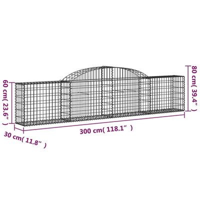 Gabionen mit Hochbogen 25 Stk. 300x30x60/80 cm Verzinktes Eisen