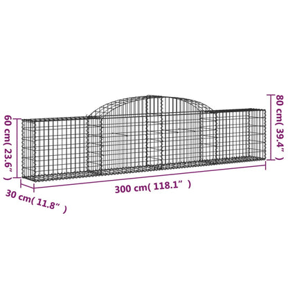 Gabionen mit Hochbogen 30 Stk. 300x30x60/80 cm Verzinktes Eisen